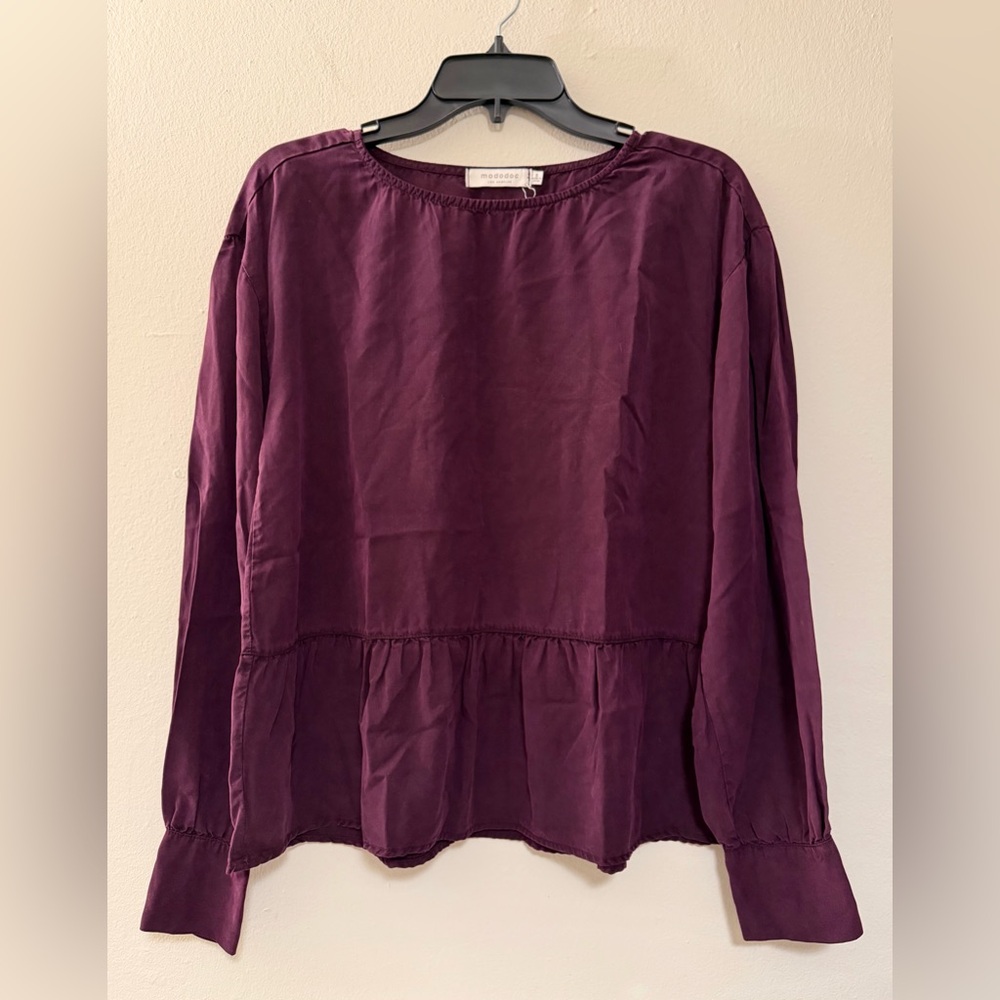 Mododoc Plum Purple Long Sleeve Peplum Blouse